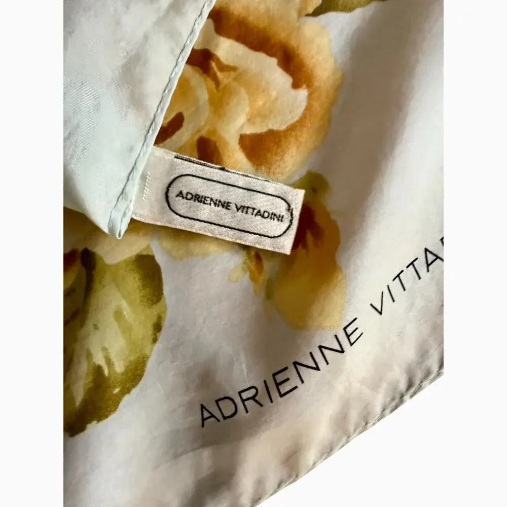 Vintage Adrienne Vittadini Silk Scarf 1990s Gold Pink Rose Floral 34 Square